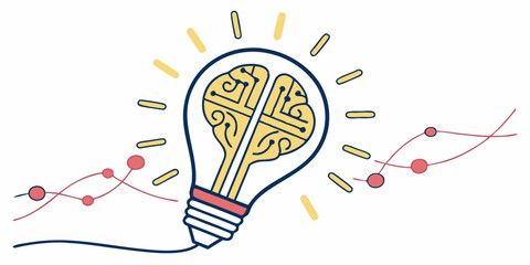 Fototapete - a lightbulb with a brain inside and a line graph showing upward trend concept art