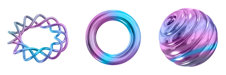 Leinwandbilder - 3D Abstract Shape Objects, 3d rendering metallic gradient shape design element, futuristic, shiny design
