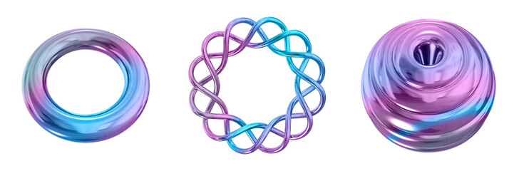 Leinwandbilder - 3D Abstract Shape Objects, 3d rendering metallic gradient shape design element, futuristic, shiny design
