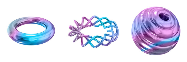 Leinwandbilder - 3D Abstract Shape Objects, 3d rendering metallic gradient shape design element, futuristic, shiny design
