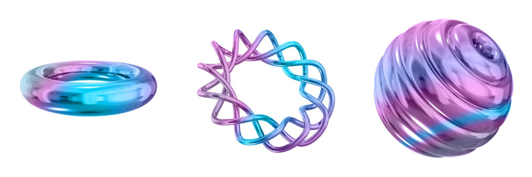 3D Abstract Shape Objects, 3d rendering metallic gradient shape design element, futuristic, shiny design
