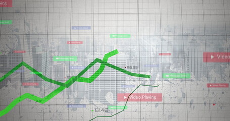 Poster - Showing bright green jagged trend lines tracking data on digital grid overlay, with colored labels