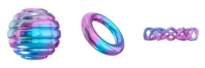 Leinwandbilder - 3D Abstract Shape Objects, 3d rendering metallic gradient shape design element, futuristic, shiny design

