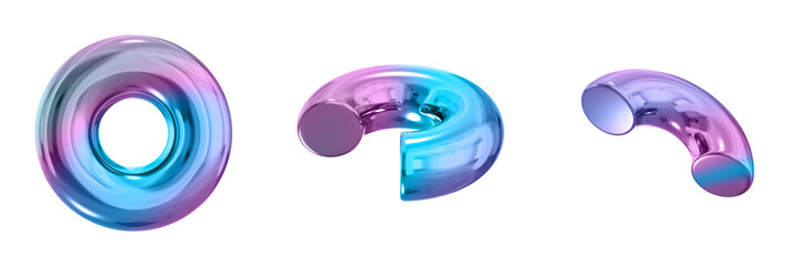 Leinwandbilder - 3D Abstract Shape Objects, 3d rendering metallic gradient shape design element, futuristic, shiny design
