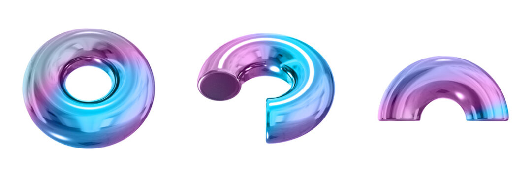 3D Abstract Shape Objects, 3d rendering metallic gradient shape design element, futuristic, shiny design
