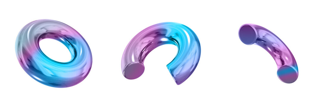 3D Abstract Shape Objects, 3d rendering metallic gradient shape design element, futuristic, shiny design

