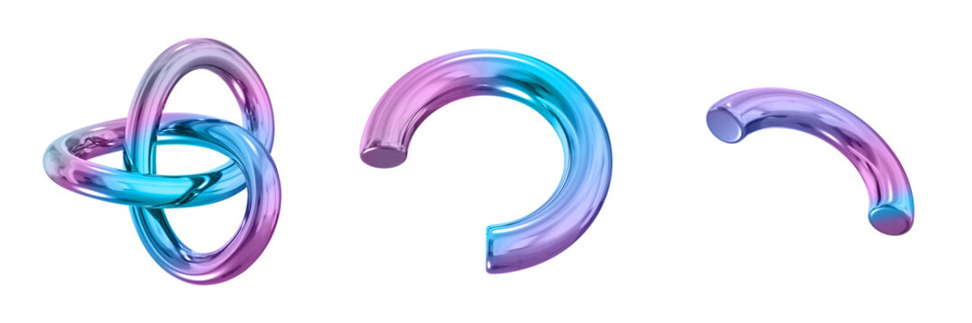 3D Abstract Shape Objects, 3d rendering metallic gradient shape design element, futuristic, shiny design
