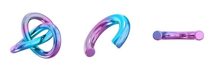 Leinwandbilder - 3D Abstract Shape Objects, 3d rendering metallic gradient shape design element, futuristic, shiny design
