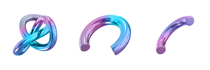 Leinwandbilder - 3D Abstract Shape Objects, 3d rendering metallic gradient shape design element, futuristic, shiny design
