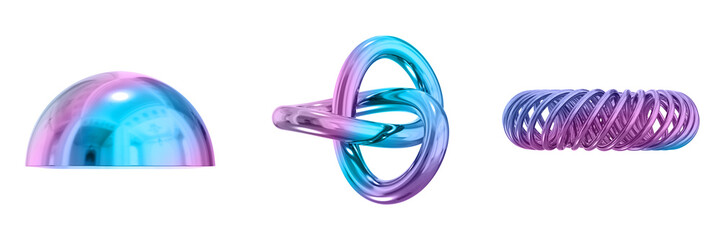 Leinwandbilder - 3D Abstract Shape Objects, 3d rendering metallic gradient shape design element, futuristic, shiny design
