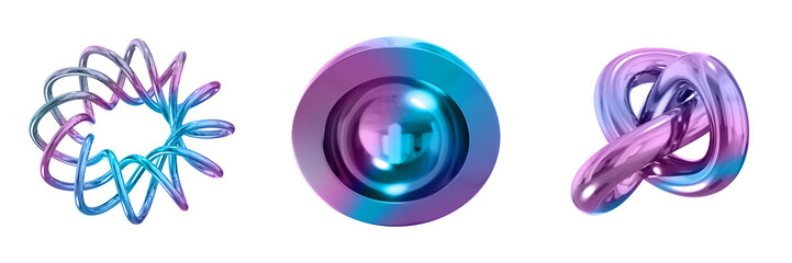 Leinwandbilder - 3D Abstract Shape Objects, 3d rendering metallic gradient shape design element, futuristic, shiny design
