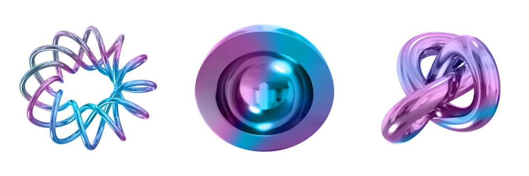 3D Abstract Shape Objects, 3d rendering metallic gradient shape design element, futuristic, shiny design
