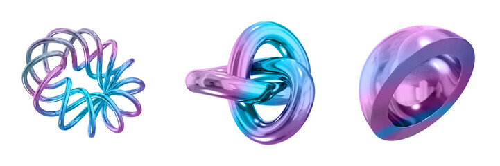 Leinwandbilder - 3D Abstract Shape Objects, 3d rendering metallic gradient shape design element, futuristic, shiny design

