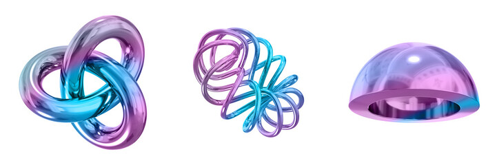 Leinwandbilder - 3D Abstract Shape Objects, 3d rendering metallic gradient shape design element, futuristic, shiny design
