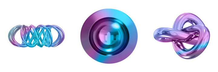 Leinwandbilder - 3D Abstract Shape Objects, 3d rendering metallic gradient shape design element, futuristic, shiny design
