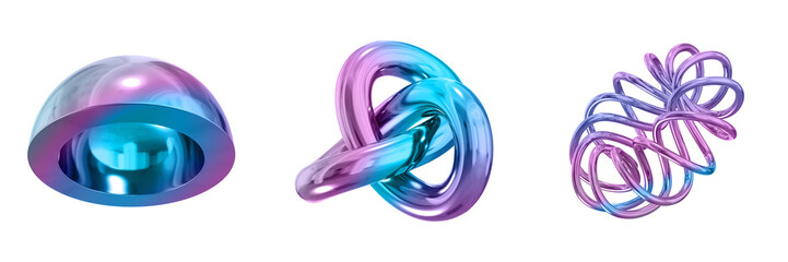 Leinwandbilder - 3D Abstract Shape Objects, 3d rendering metallic gradient shape design element, futuristic, shiny design
