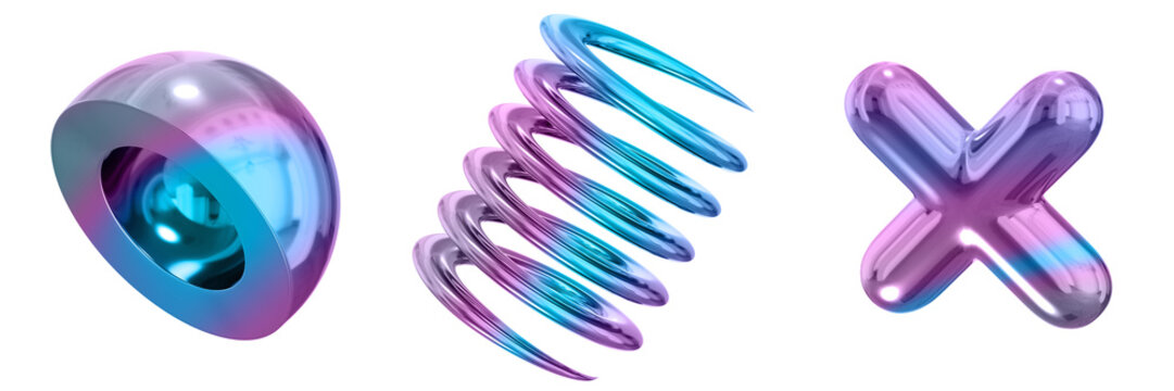 3D Abstract Shape Objects, 3d rendering metallic gradient shape design element, futuristic, shiny design