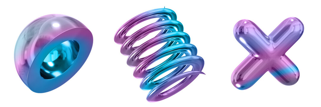 3D Abstract Shape Objects, 3d rendering metallic gradient shape design element, futuristic, shiny design