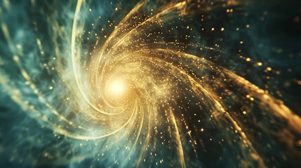 Fototapete - Abstract golden vortex tunnel with shimmering particles and ethereal glow