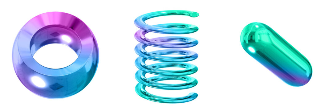 3D Abstract Shape Objects, 3d rendering metallic gradient shape design element, futuristic, shiny design