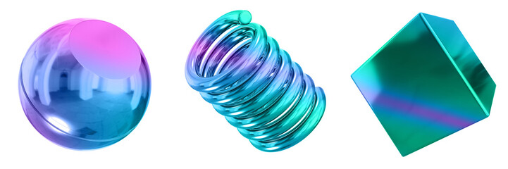 Leinwandbilder - 3D Abstract Shape Objects, 3d rendering metallic gradient shape design element, futuristic, shiny design