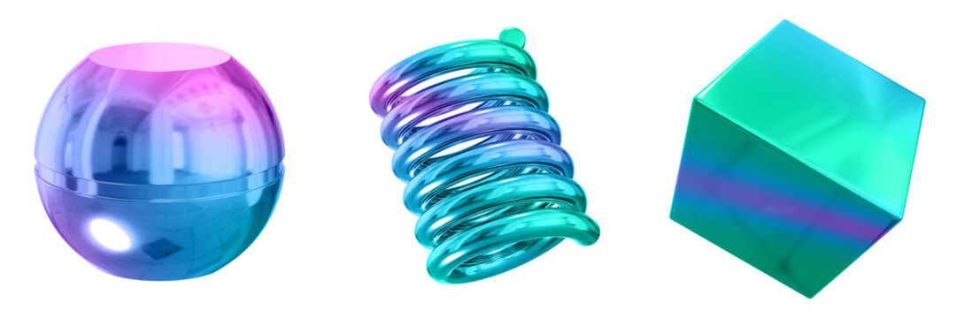 3D Abstract Shape Objects, 3d rendering metallic gradient shape design element, futuristic, shiny design