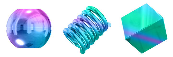 Leinwandbilder - 3D Abstract Shape Objects, 3d rendering metallic gradient shape design element, futuristic, shiny design