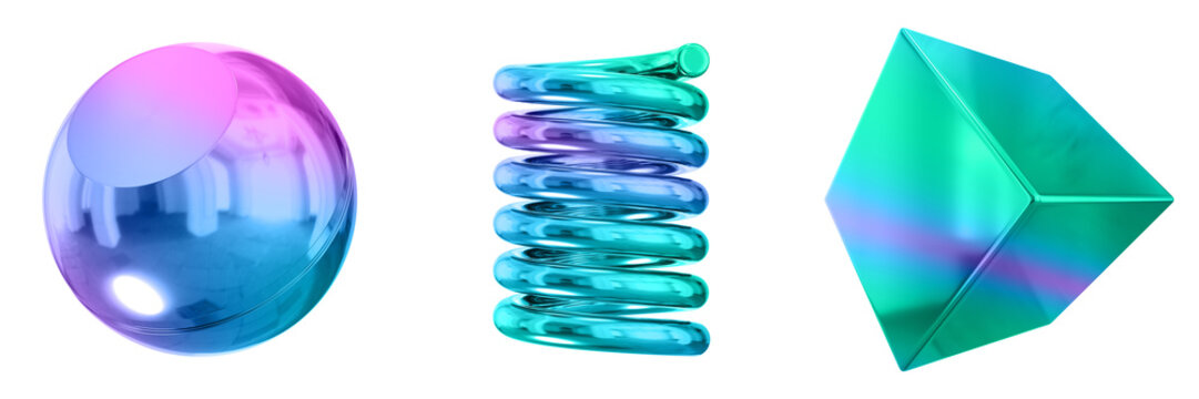 3D Abstract Shape Objects, 3d rendering metallic gradient shape design element, futuristic, shiny design