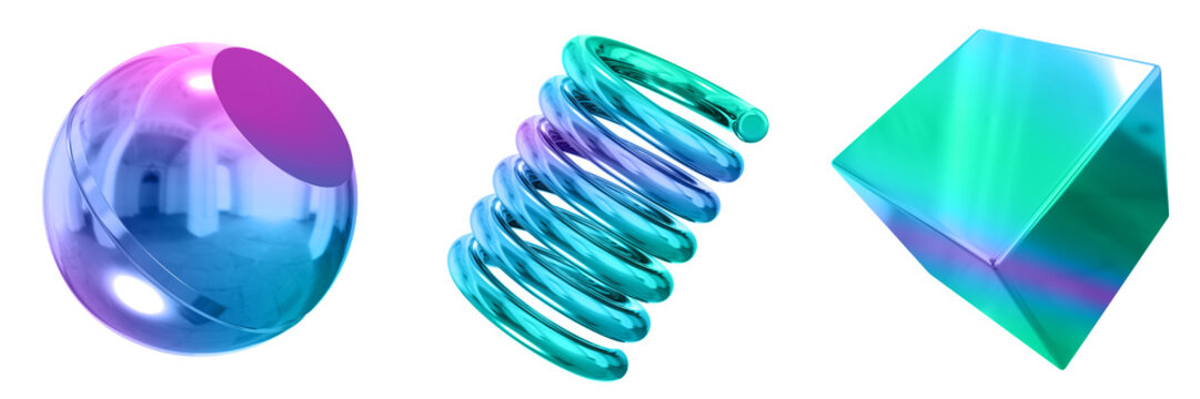 3D Abstract Shape Objects, 3d rendering metallic gradient shape design element, futuristic, shiny design