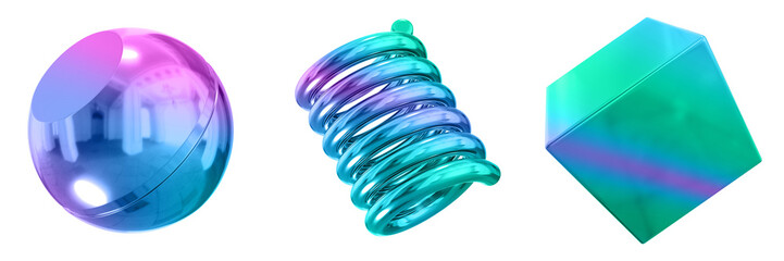 Leinwandbilder - 3D Abstract Shape Objects, 3d rendering metallic gradient shape design element, futuristic, shiny design