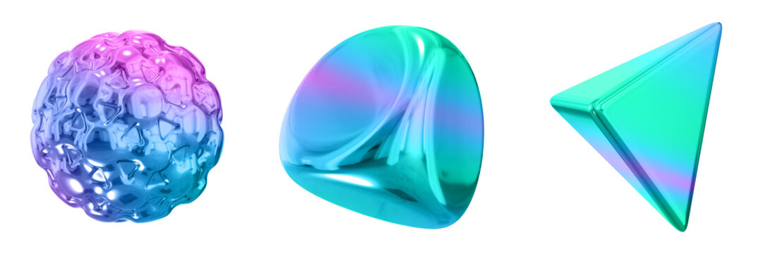 3D Abstract Shape Objects, 3d rendering metallic gradient shape design element, futuristic, shiny design