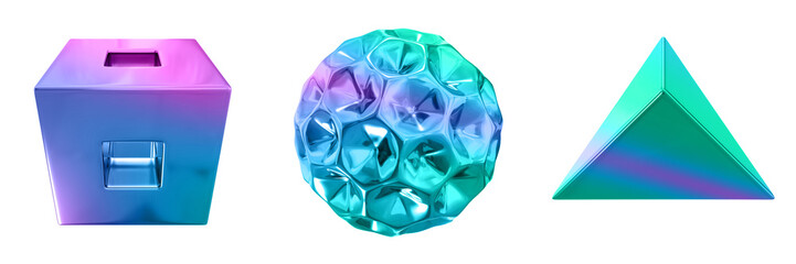 Leinwandbilder - 3D Abstract Shape Objects, 3d rendering metallic gradient shape design element, futuristic, shiny design
