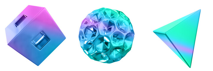 Leinwandbilder - 3D Abstract Shape Objects, 3d rendering metallic gradient shape design element, futuristic, shiny design