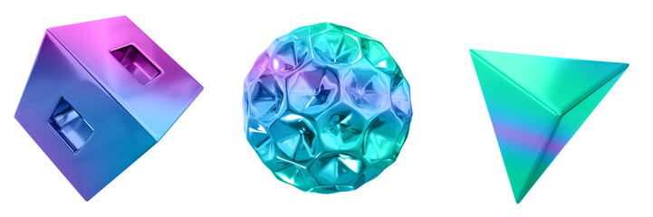 Leinwandbilder - 3D Abstract Shape Objects, 3d rendering metallic gradient shape design element, futuristic, shiny design