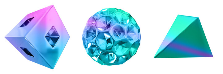 Leinwandbilder - 3D Abstract Shape Objects, 3d rendering metallic gradient shape design element, futuristic, shiny design