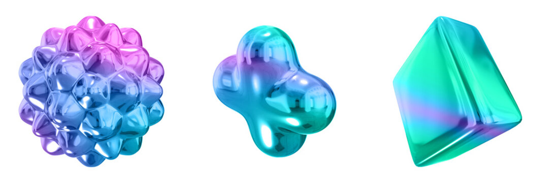 3D Abstract Shape Objects, 3d rendering metallic gradient shape design element, futuristic, shiny design