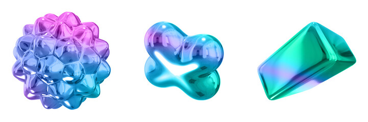 Leinwandbilder - 3D Abstract Shape Objects, 3d rendering metallic gradient shape design element, futuristic, shiny design
