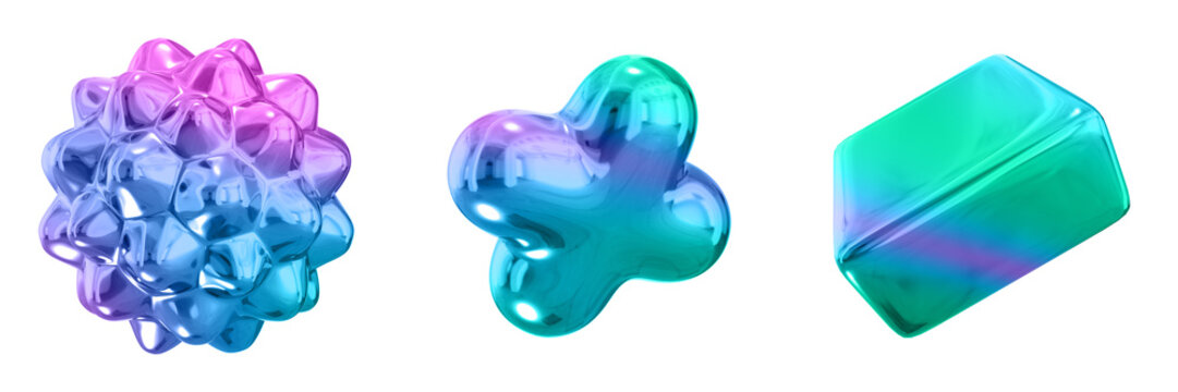 3D Abstract Shape Objects, 3d rendering metallic gradient shape design element, futuristic, shiny design