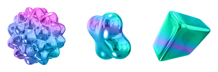 Leinwandbilder - 3D Abstract Shape Objects, 3d rendering metallic gradient shape design element, futuristic, shiny design