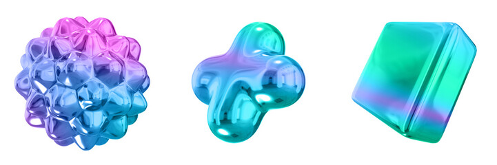 Leinwandbilder - 3D Abstract Shape Objects, 3d rendering metallic gradient shape design element, futuristic, shiny design
