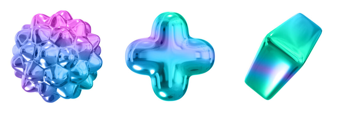 3D Abstract Shape Objects, 3d rendering metallic gradient shape design element, futuristic, shiny design