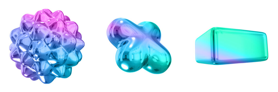 3D Abstract Shape Objects, 3d rendering metallic gradient shape design element, futuristic, shiny design