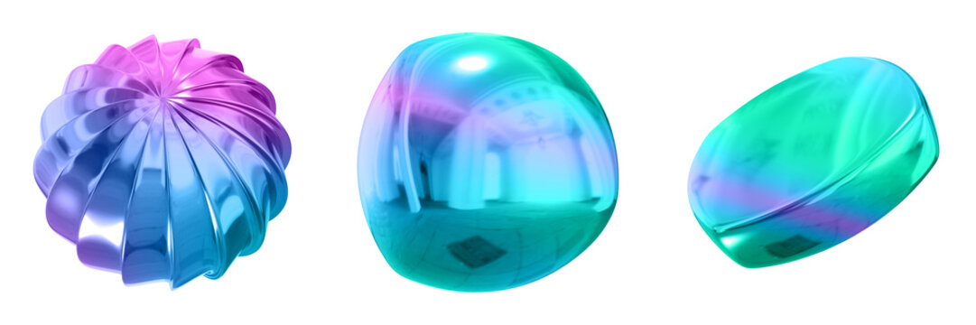 3D Abstract Shape Objects, 3d rendering metallic gradient shape design element, futuristic, shiny design