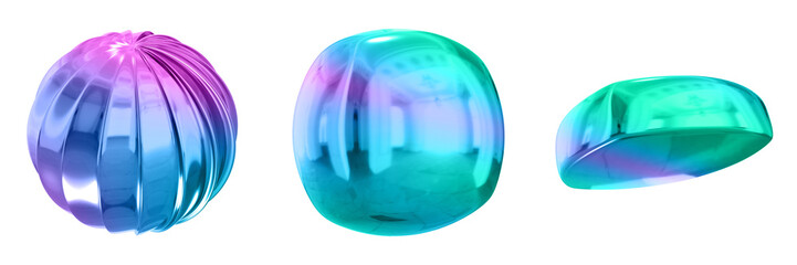 Leinwandbilder - 3D Abstract Shape Objects, 3d rendering metallic gradient shape design element, futuristic, shiny design