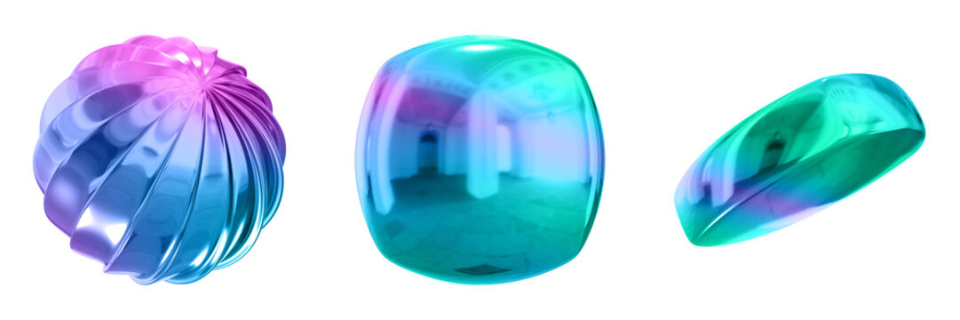 3D Abstract Shape Objects, 3d rendering metallic gradient shape design element, futuristic, shiny design