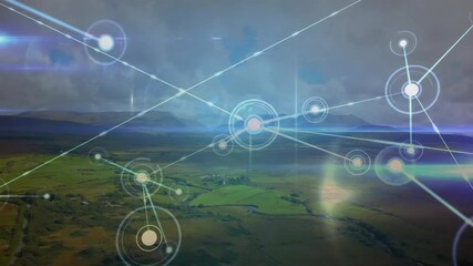 Poster - Central node appearing over valley then starting node connections and pulsing rings forming overlay