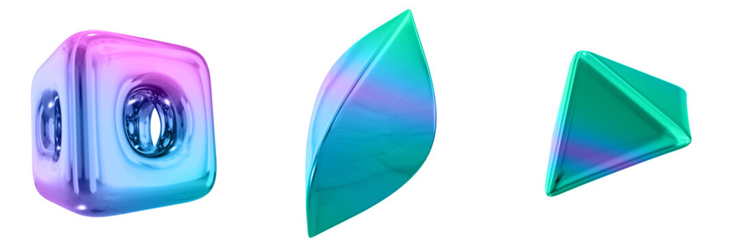 3D Abstract Shape Objects, 3d rendering metallic gradient shape design element, futuristic, shiny design