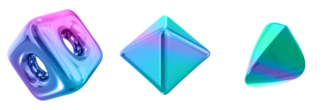 3D Abstract Shape Objects, 3d rendering metallic gradient shape design element, futuristic, shiny design