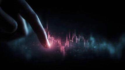 Poster - A hand interacts with a glowing holographic chart in a dark office