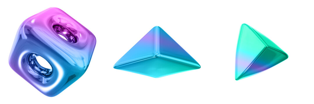3D Abstract Shape Objects, 3d rendering metallic gradient shape design element, futuristic, shiny design